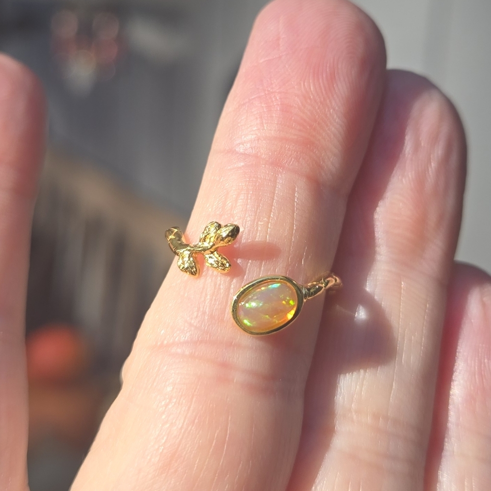 Opal Natural 1k Adjustable Sterling & Gold Ring Sz6 Adjustable - Picture 8 of 11